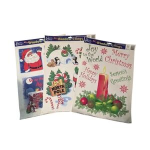 Vintage Classic Christmas Window Clings 3 Sheet Bundle Santa Penguins Joy 1995‎
